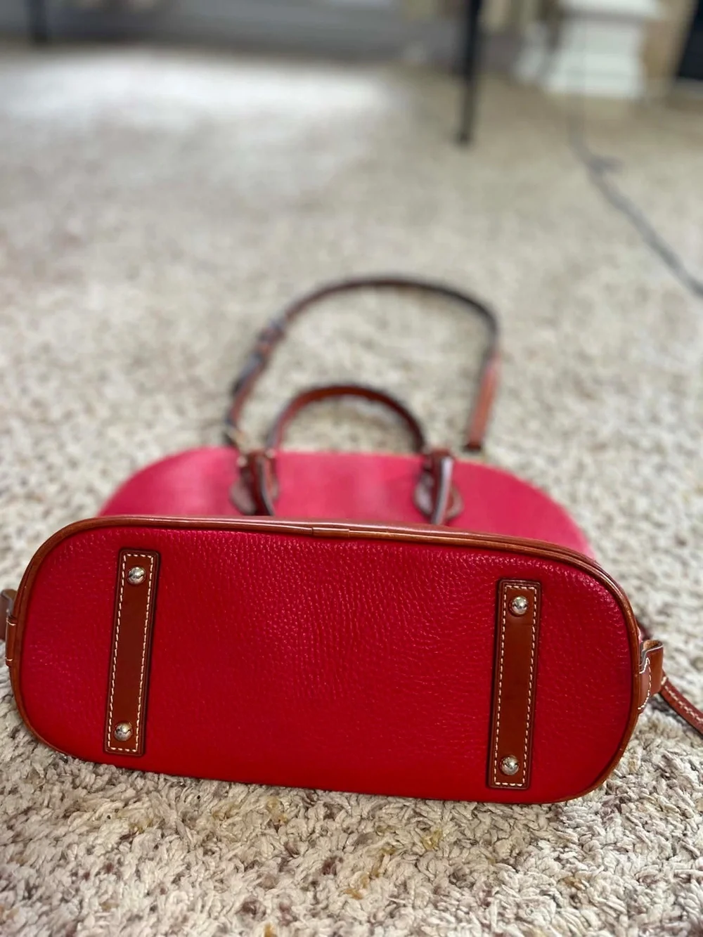 Dooney & Bourke Red and Brown Pebbled Leather Satchel with Shoulder Strap